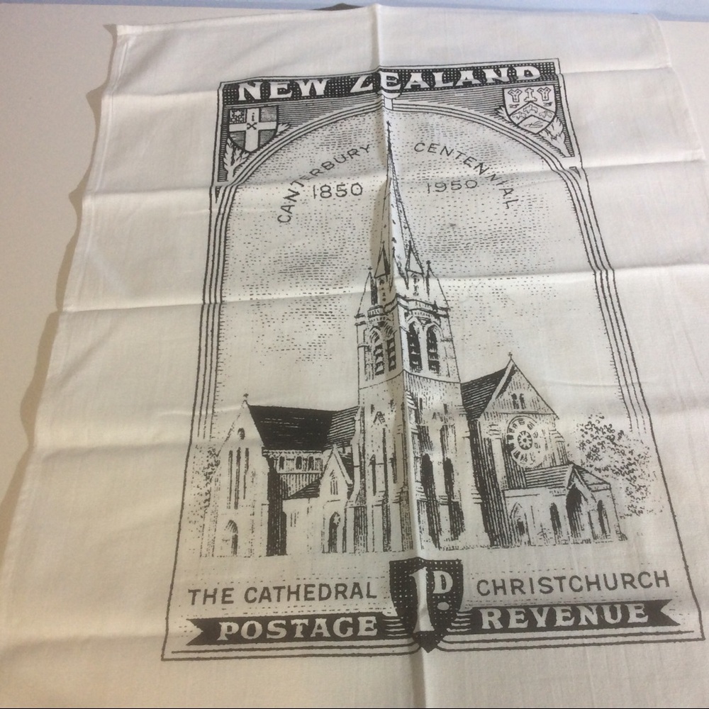 New Zealand Cotton Tea Towel Black White Church